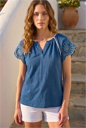 Petite Embroidered V-Neck Top