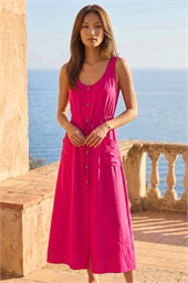 Buttoned Tie Waist Midi Dress