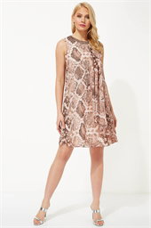 Embellished Snake Print Chiffon Swing Dress
