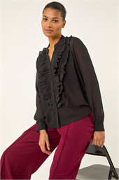 Ruffle Front V-Neck Blouse