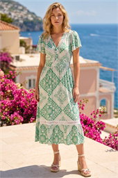 Lace Detail V-Neck Midi Dress