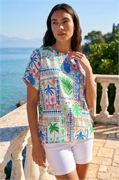 Palm Patchwork Print Tunic Top