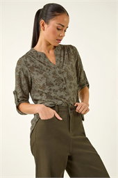 Petite Burnout Print Button Shirt 