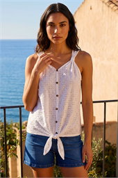 Broderie Tie Front Button Top