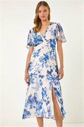 Floral Print V-Neck Midi Dress