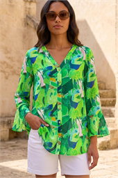 Abstract Print Flared Blouse