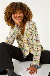 Textured Fringe Knit Cardigan