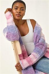 Fluffy Stripe Longline Cardigan