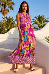 Boho Floral Print Smock Maxi Dress