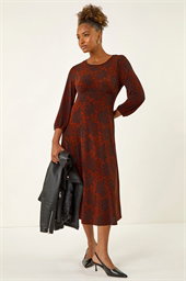 Speckled A-Line Stretch Midi Dress