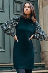 Petite Contrast Frill Neck Stretch Dress