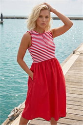 Petite Stripe Ribbed Midi Dress