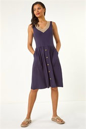 Contrast V-Neck Stretch Dress
