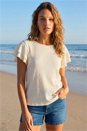 Textured Frill Sleeve T-Shirt