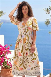 Petite Floral Print Button Midi Dress