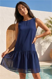 Petite Print Drop Waist Tier Hem Dress