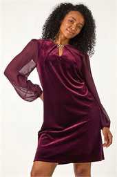 Petite Contrast Sleeve Velvet Dress