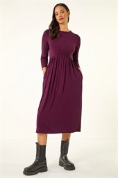 Dusk Gathered Pocket Stretch Midi Dress