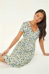 Petite Floral V-Neck Midi Dress