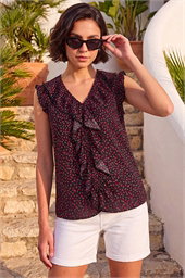 Floral Print Ruffle Front Top