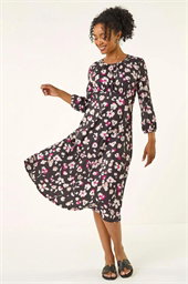Petite Floral Gathered Midi Dress