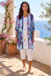 Abstract Print Button Up Longline Blouse