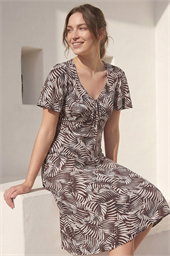 Petite Abstract Print Stretch Midi Dress