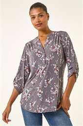 Floral Puff Print Stretch Shirt