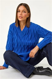 V-Neck Cable Knit Jumper
