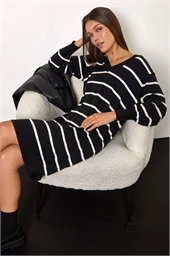 Stripe V-Neck Knit Jumper Dress