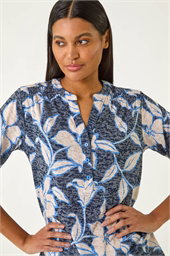 Floral Print Burnout V-Neck Stretch Shirt