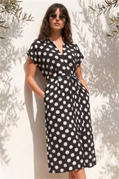 Polka Dot Belted Midi Dress