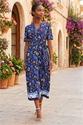 Petite Floral Border Stretch Dress