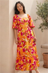 Petite Floral Puff Sleeve Tiered Dress