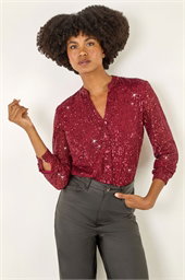 Sequin V-Neck Stretch Blouse