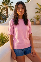 Petite Shirred Sleeve Knit Top