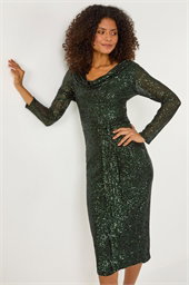 Dusk Sequin Cowl Neck Stretch Dress