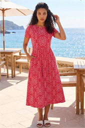 Petite Aztec Gathered Waist Midi Dress