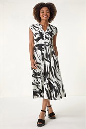 Brushstroke Linen Blend Midi Dress
