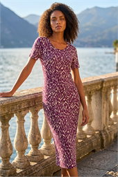 Dusk Abstract Print Stretch Midi Dress