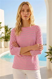 Stripe Print Boat Neck Top