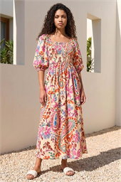 Petite Paisley Print Shirred Dress