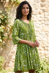 Floral Print Lace Detail Smock Dress