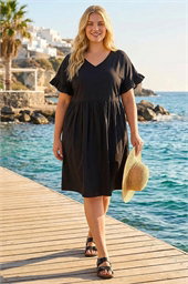 Curve Cotton V-Neck Frill Dress
