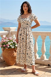 Dusk Floral Puff Sleeve Midi Dress