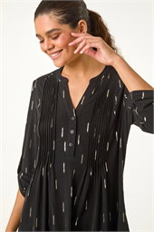 Dash Foil Print Pintuck Shirt