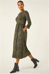 Abstract Print Midi Dress