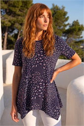Floral Print Hanky Hem Tunic Top