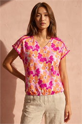 Floral Print Ric Rac Trim Top