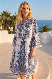 Beaded Tassel Trim Smock Dress